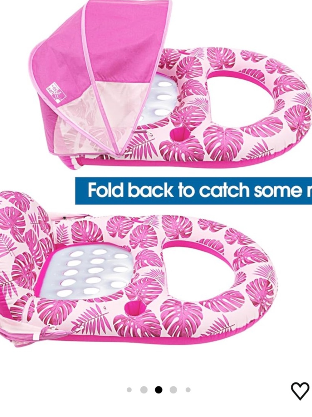 Inflatable Pink Tropical Leaf Pool Float with Canopy